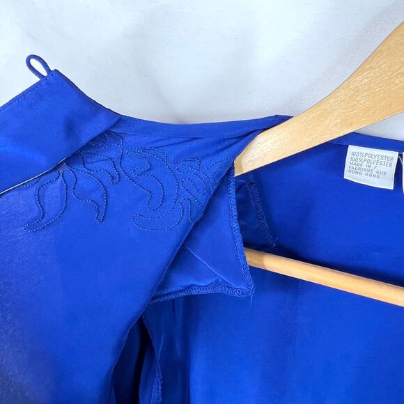 Vintage Anne Klein Royal Blue Embroidered Blouse 6 - Picture 5 of 7